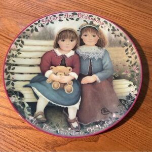 Decorative Plate with Sisters Illustration